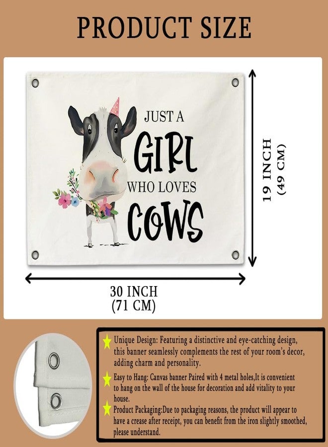ARPTCN Just a Girl Who Loves Cows Canvas Banner Wall Decor Funny Watercolor Cow Pictures with Floral Farmhouse Wall Art for Girls Room Living Room Country Home Decor 30x19 Inches - Image 4