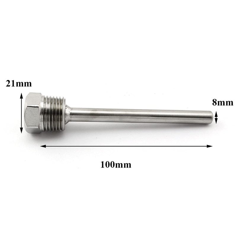 heyous 2pcs 1/2 Inch NPT 100mm Thermowell Stainless Steel Thermowell with Nylon Cable Gland for Temperature Sensors - Image 3