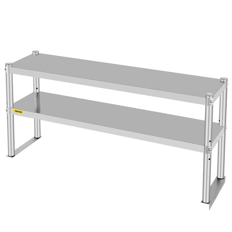 VEVOR VEVOR Double Overshelf Double Tier Stainless Steel Overshelf 48 in Length x 12 in Width Double Deck Overshelf Height Adjustable Overshelf for Prep  Work Table in Kitchen Restaurant 