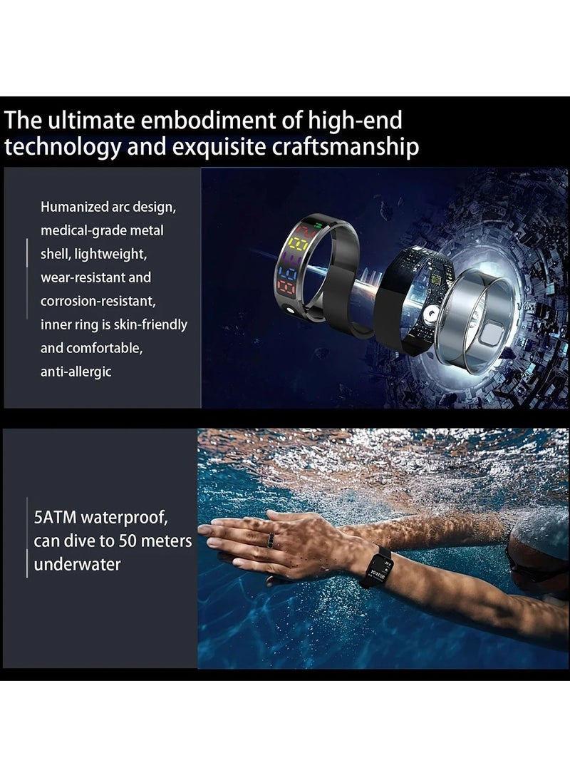 حلقة ذكية أنيقة بشاشة ملونة R12 مع جهاز تعقب الصحة باللمس الذكي IP68 5ATM مقاوم للماء للرجال والنساء، حلقة ذكية - Image 5