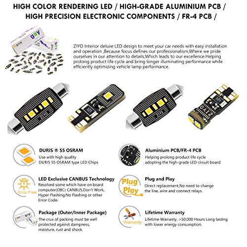 ZIYOLIGHT ZIYO ZPL8960 - (12 Bulbs) LED Interior Light Kit Replacement for Porsche 911 996 / Carrera/Turbo/Targa 1997-2005 + License Plate Light Bulbs Package, Xenon White Dome Lights Error Free - Image 3
