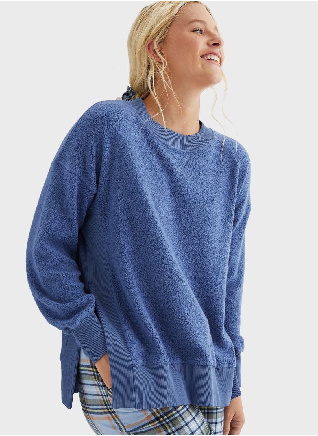 Buy Aerie Navy Side Slit Sweatshirt for Women in Bahrain
