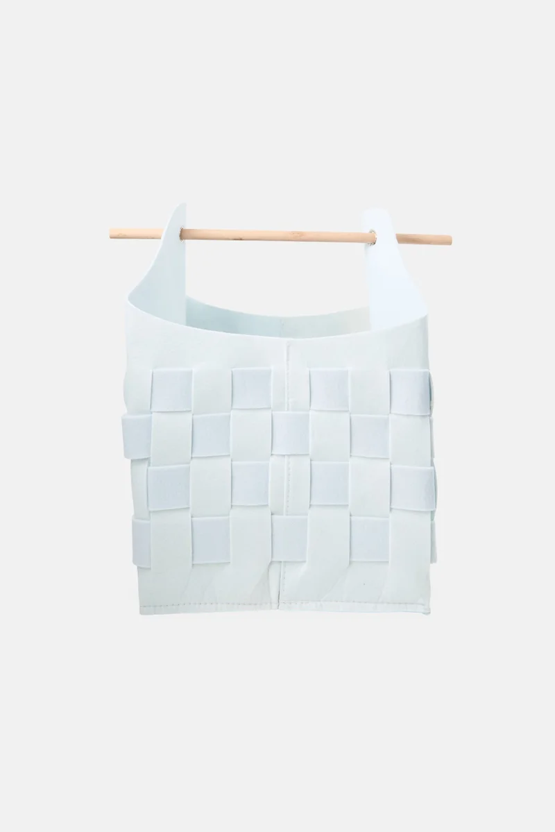 موي موتشو سلة تخزين بسلة خشبية، بيضاء