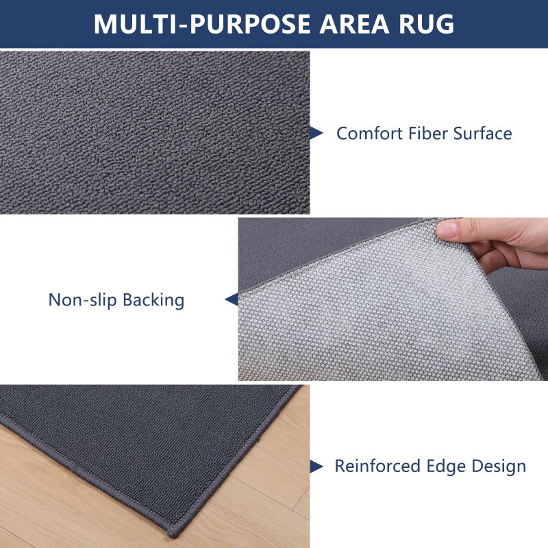 QQpony Chair Mat for Hard Floors, 63"x51" Large Chair Mat for Hardwood Floors, Fabric Desk Rug for Hard Surface, Area Rug for Living Romm, Non-Slip Protector Floor Mat for Home Office (Dark Grey) - Image 3