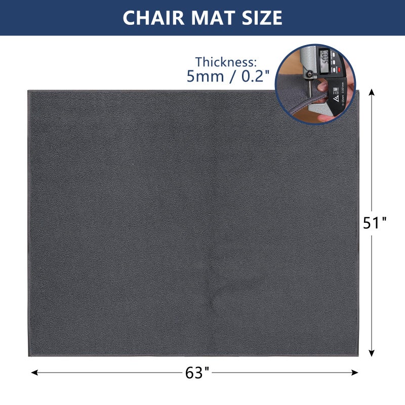 QQpony Chair Mat for Hard Floors, 63"x51" Large Chair Mat for Hardwood Floors, Fabric Desk Rug for Hard Surface, Area Rug for Living Romm, Non-Slip Protector Floor Mat for Home Office (Dark Grey) - Image 2