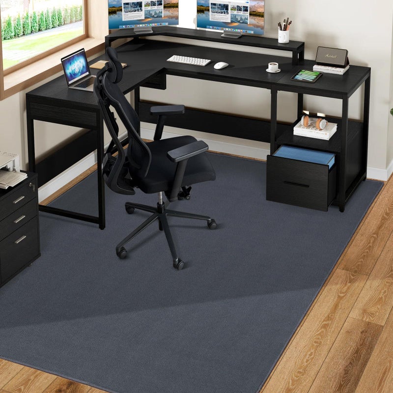 QQpony Chair Mat for Hard Floors, 63"x51" Large Chair Mat for Hardwood Floors, Fabric Desk Rug for Hard Surface, Area Rug for Living Romm, Non-Slip Protector Floor Mat for Home Office (Dark Grey) - Image 1