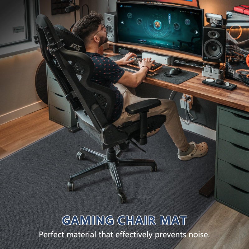 QQpony Chair Mat for Hard Floors, 63"x51" Large Chair Mat for Hardwood Floors, Fabric Desk Rug for Hard Surface, Area Rug for Living Romm, Non-Slip Protector Floor Mat for Home Office (Dark Grey) - Image 5
