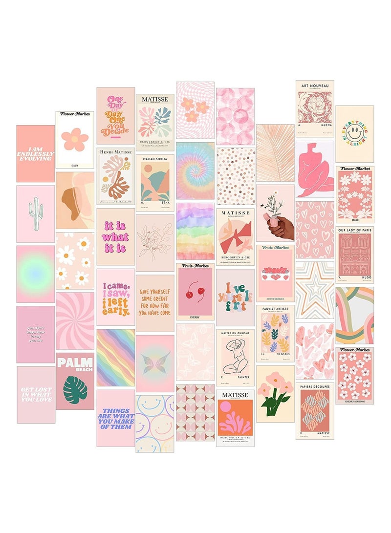 Y&D Minimalist Wall Art for Room Decor Aesthetic, 50Pcs Blush Collage Kit Aesthetic Pictures, Danish Pastel Decor, Preppy Bedroom Teen Girls Trendy Stuff