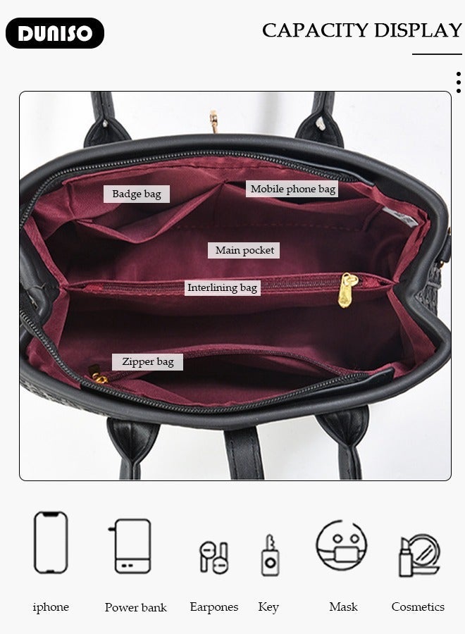 DUNISO Women's Handbag with Removable Shoulder Strap, Soft PU Leather Elegant Tote Bag, Large Capacity Tote Shoulder Bag, Fashion Ladies Satchel Bag for Office Travel Daily - Image 3