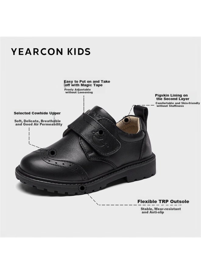 YEARCON Yierkang Boys' Leather Shoes Black Head Layer Cowhide Student Leather Shoes Boys' Performance Shoes Black Size 32 - Image 3