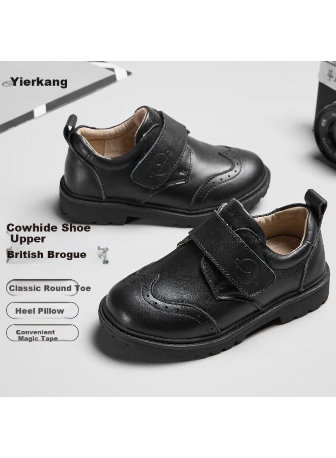 YEARCON Yierkang Boys' Leather Shoes Black Head Layer Cowhide Student Leather Shoes Boys' Performance Shoes Black Size 32 - Image 2