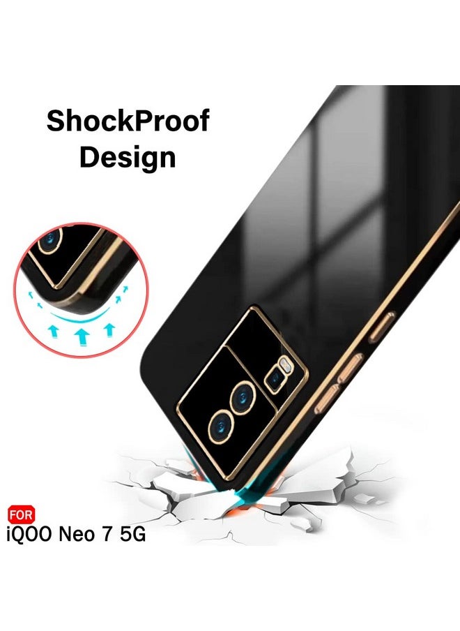 ذا جيفت كارت - غطاء خلفي فاخر مطلي بالذهب من TheGiftKart مصنوع من مادة TPU لهاتف Iqoo Neo 7 / Neo 7 Pro 5G (شفاه مرتفعة لحماية الكاميرا والشاشة | تصميم مقاوم للصدمات | ظهر أنيق | أسود) - Image 1