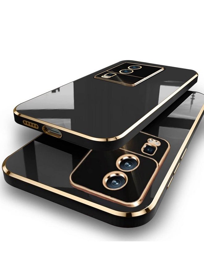 ذا جيفت كارت - غطاء خلفي فاخر مطلي بالذهب من TheGiftKart مصنوع من مادة TPU لهاتف Iqoo Neo 7 / Neo 7 Pro 5G (شفاه مرتفعة لحماية الكاميرا والشاشة | تصميم مقاوم للصدمات | ظهر أنيق | أسود) - Image 1