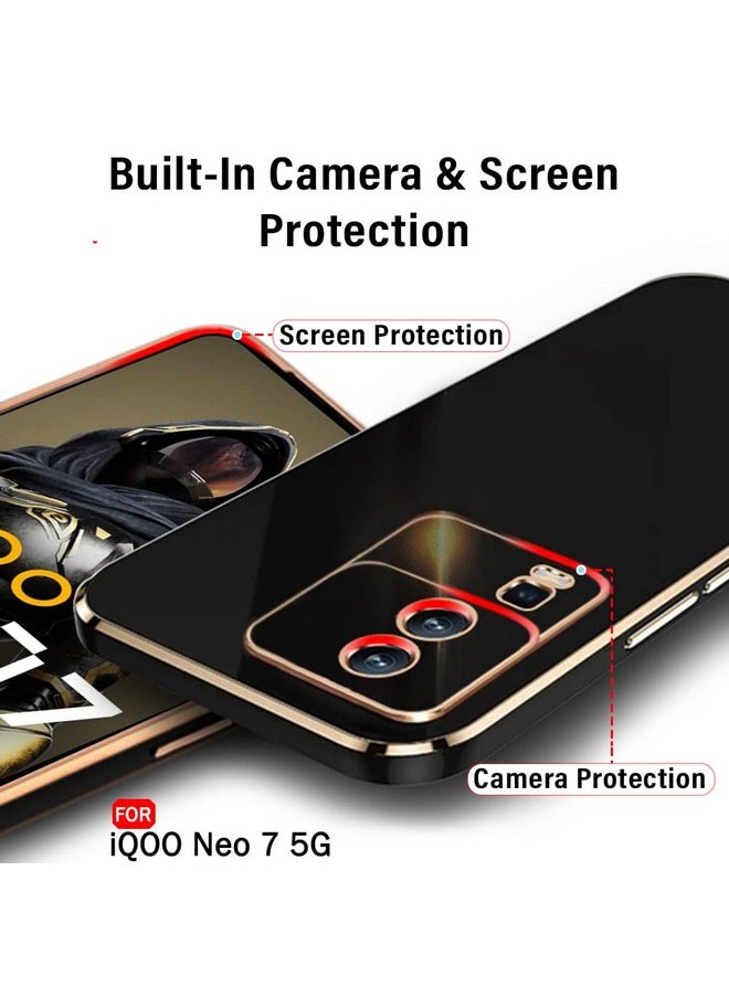 ذا جيفت كارت - غطاء خلفي فاخر مطلي بالذهب من TheGiftKart مصنوع من مادة TPU لهاتف Iqoo Neo 7 / Neo 7 Pro 5G (شفاه مرتفعة لحماية الكاميرا والشاشة | تصميم مقاوم للصدمات | ظهر أنيق | أسود) - Image 1