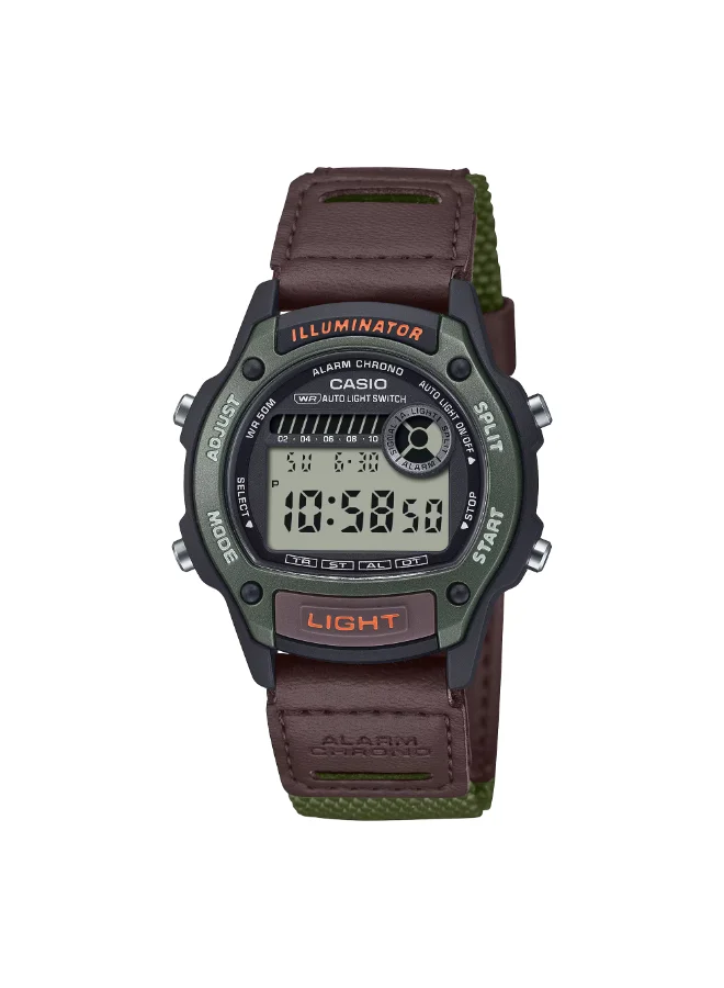 CASIO Men's Leather Digital Watch W-220HF-3AVDF - 36.6 mm