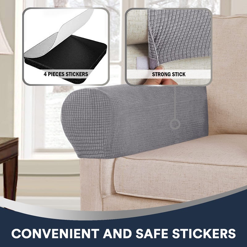 L.VICTEX Stretch Sofa Armrest Covers Spandex Jacquard Arm Covers for Chairs and Sofas Anti-Slip Couch Armrest Covers with Sticker Furniture Armrest Protector for Sofa Couch Chair Recliner  Set of 2  Light Grey - Image 5