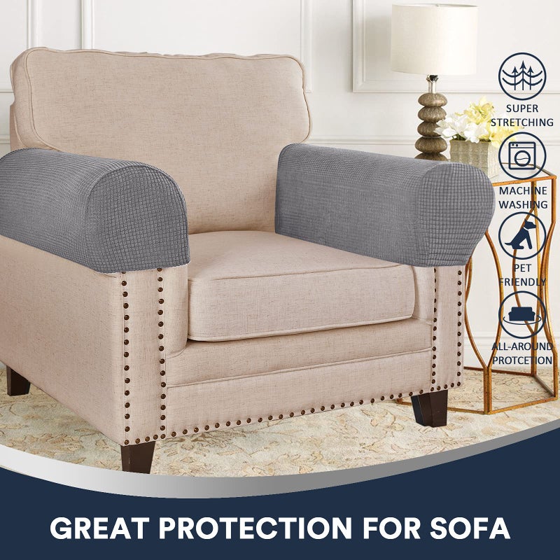 L.VICTEX Stretch Sofa Armrest Covers Spandex Jacquard Arm Covers for Chairs and Sofas Anti-Slip Couch Armrest Covers with Sticker Furniture Armrest Protector for Sofa Couch Chair Recliner  Set of 2  Light Grey - Image 2
