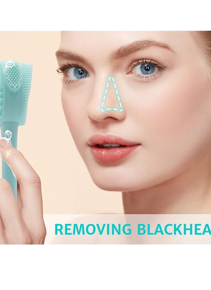 4 in 1 Facial Cleansing Brush with Cream Applicator for Pore Cleansing Gentle Exfoliating Removing Blackhead (Green and Pink)