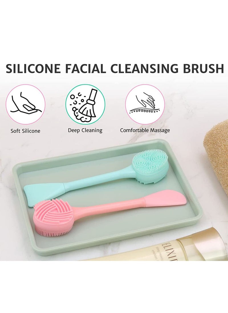 4 in 1 Facial Cleansing Brush with Cream Applicator for Pore Cleansing Gentle Exfoliating Removing Blackhead (Green and Pink)