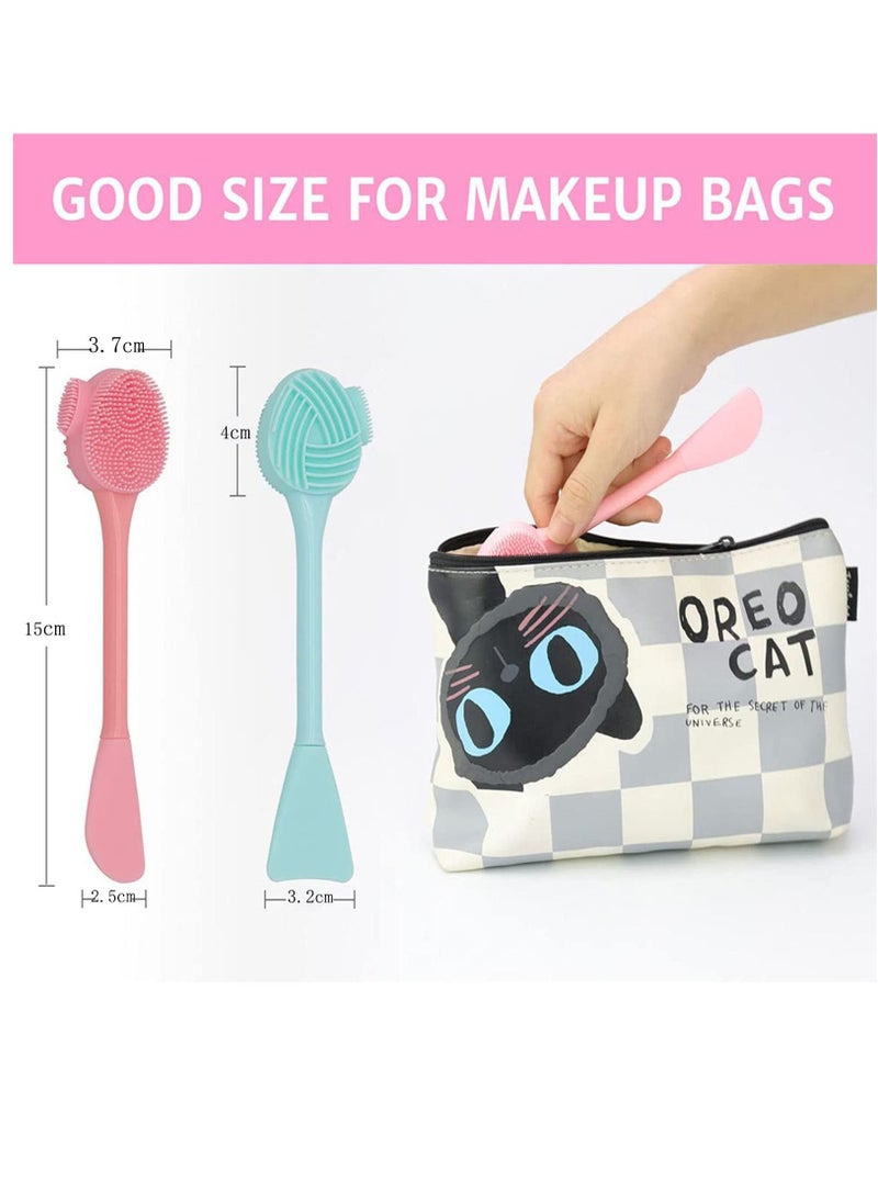 4 in 1 Facial Cleansing Brush with Cream Applicator for Pore Cleansing Gentle Exfoliating Removing Blackhead (Green and Pink)