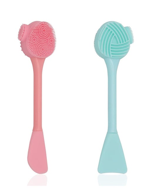 4 in 1 Facial Cleansing Brush with Cream Applicator for Pore Cleansing Gentle Exfoliating Removing Blackhead (Green and Pink)