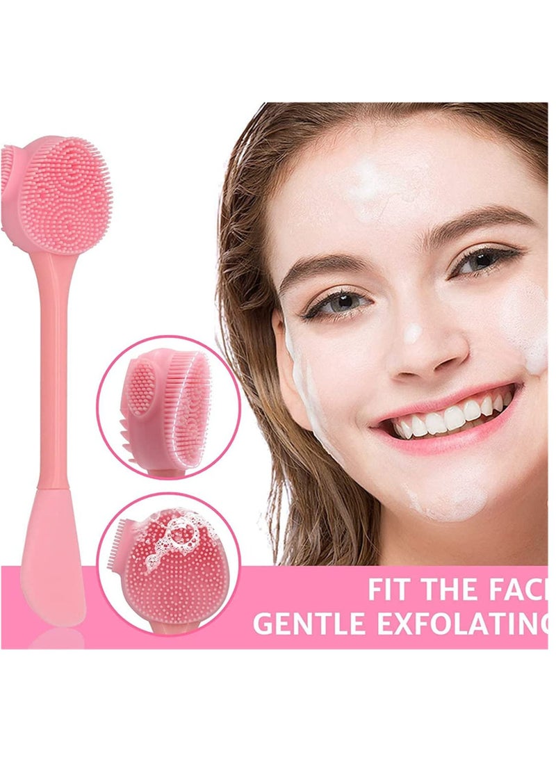 4 in 1 Facial Cleansing Brush with Cream Applicator for Pore Cleansing Gentle Exfoliating Removing Blackhead (Green and Pink)