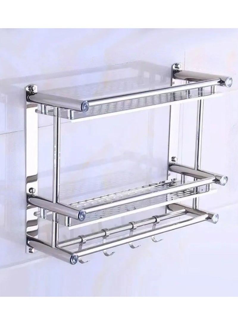 Huitich Stainless Steel Wall-Mounted Bathroom Shelf with Towel Bar Silver - Image 1