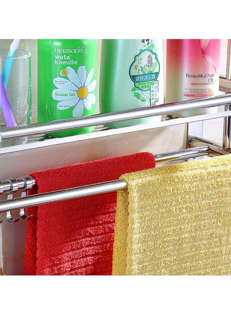 Huitich Stainless Steel Wall-Mounted Bathroom Shelf with Towel Bar Silver - Image 2