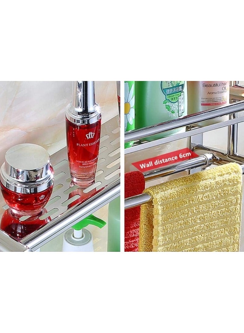 Huitich Stainless Steel Wall-Mounted Bathroom Shelf with Towel Bar Silver - Image 3