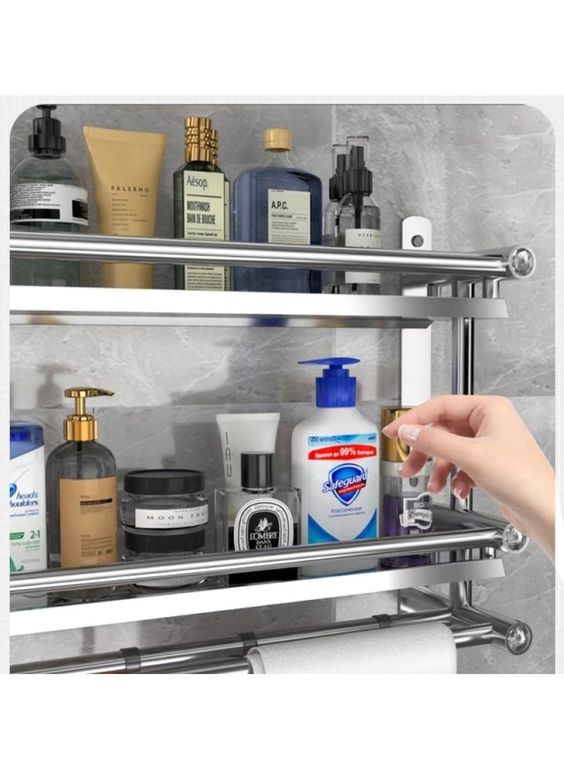 Huitich Stainless Steel Wall-Mounted Bathroom Shelf with Towel Bar Silver - Image 5