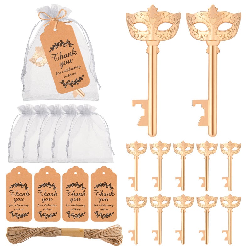 KaGrbves 50 Pieces Mask Design Bottle Openers - Masquerade Party Favors and Decorations, Beautiful Centerpieces for Tables, Ideal Gifts for Guests with Thank You Tags and Gift Bags - Image 1
