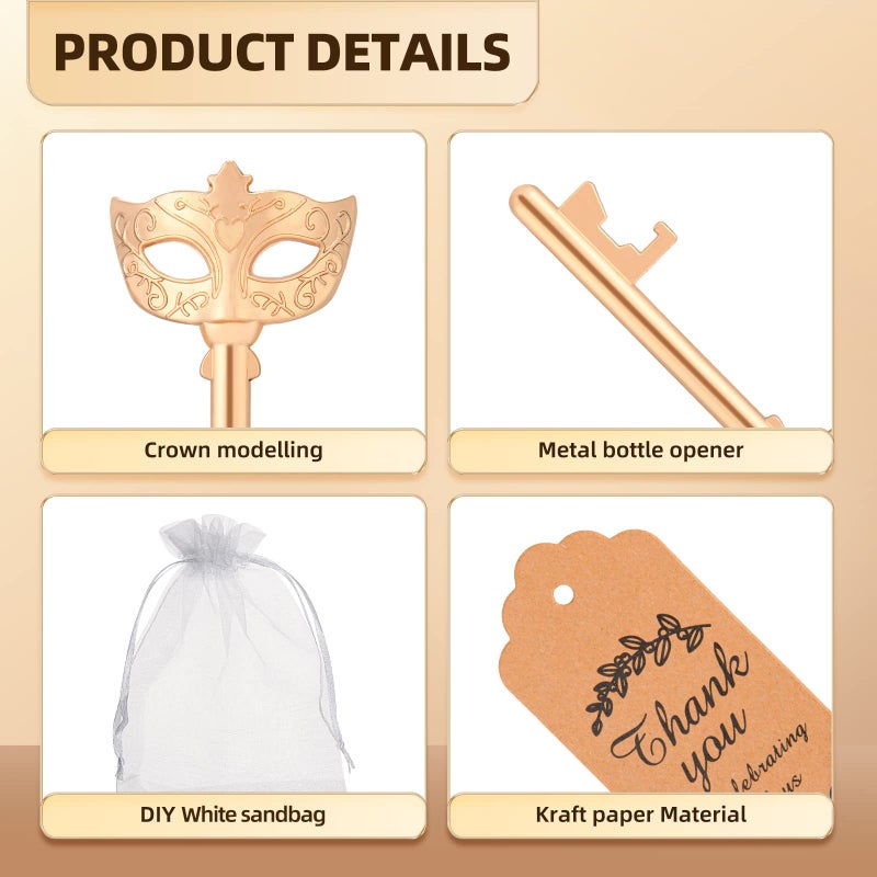KaGrbves 50 Pieces Mask Design Bottle Openers - Masquerade Party Favors and Decorations, Beautiful Centerpieces for Tables, Ideal Gifts for Guests with Thank You Tags and Gift Bags - Image 3
