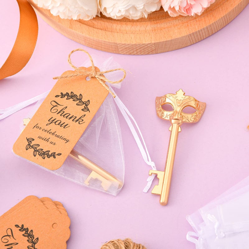 KaGrbves 50 Pieces Mask Design Bottle Openers - Masquerade Party Favors and Decorations, Beautiful Centerpieces for Tables, Ideal Gifts for Guests with Thank You Tags and Gift Bags - Image 4