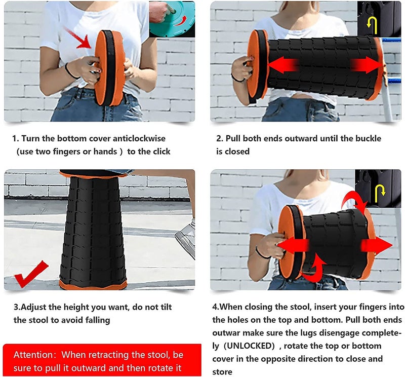 GTC® Retractable Folding Stools Portable Lightweight for Indoor and Outdoor Traval, Fishing, Camping, Garden Use (36283-3) (Orange) - Image 3