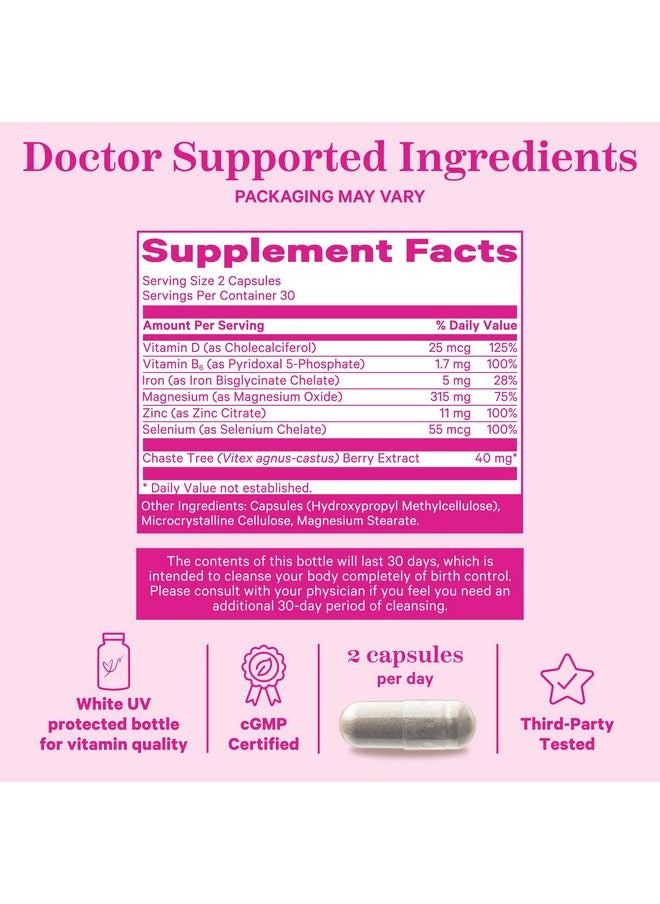 بينك ستروك منظف منع الحمل من Pink Stork لدعم التوازن الهرموني، مع توت شجرة العفة (Vitex)، والمغنيسيوم، والسيلينيوم، ودعم الدورة الشهرية للحمل، ومكملات الخصوبة للنساء - 60 كبسولة  - Image 4