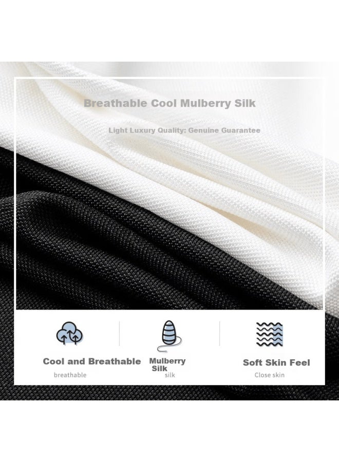Montagut Mid-autumn Gift For Dad Short Sleeve Polo Shirt Summer Mulberry Silk Cool Breathable Special Edition Button Black 3XL - Image 2