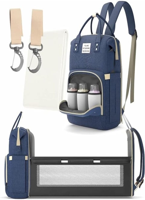 Generic 3 in 1 Diaper Bag Backpack with Portable Baby Sleeping Bassinet and Changing Mat, Blue