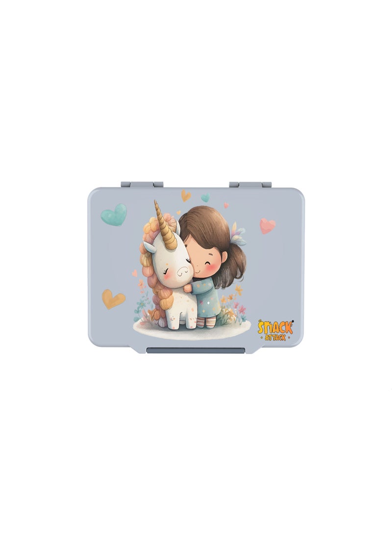 Snack attack صندوق غداء بنيوتا للاعبين للأطفال - صندوق غداء قابل للتحويل بـ 5 أقسام مع ختم سيليكون مضاد للتسرب - مادة غذائية خالية من BPA - يتضمن حاوية صلصة غمس، ملعقة وشوكة - تصميم فني ممتع للألعاب - Image 2