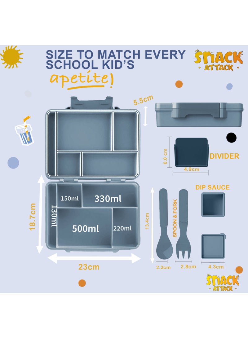Snack attack صندوق غداء بنيوتا للاعبين للأطفال - صندوق غداء قابل للتحويل بـ 5 أقسام مع ختم سيليكون مضاد للتسرب - مادة غذائية خالية من BPA - يتضمن حاوية صلصة غمس، ملعقة وشوكة - تصميم فني ممتع للألعاب - Image 3