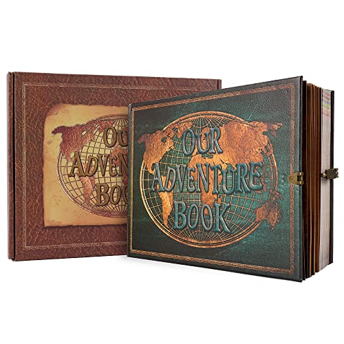 JIMBON Our Adventure Book 180 Pages Scrapbook Photo Album,Retro Style Embossed Letter Leather Cover Travel Diary Journal Scrap Book For Couples,Memory Book For Anniversary Wedding - Image 1