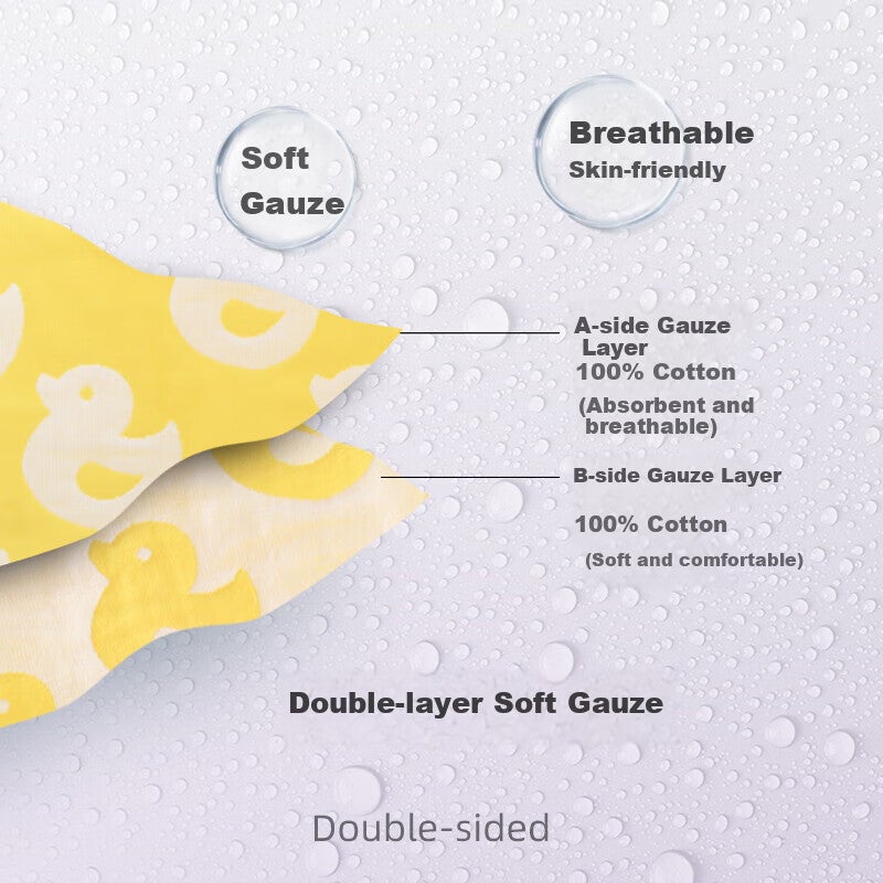 JD Jing Zao Yaguang Pure Cotton Towels, Class A Baby-Grade Gauze, Children's Face Towels, Drool Towels, "Good Little Duck" Series, 4-Pack, 2548cm/40g/towel - Image 2
