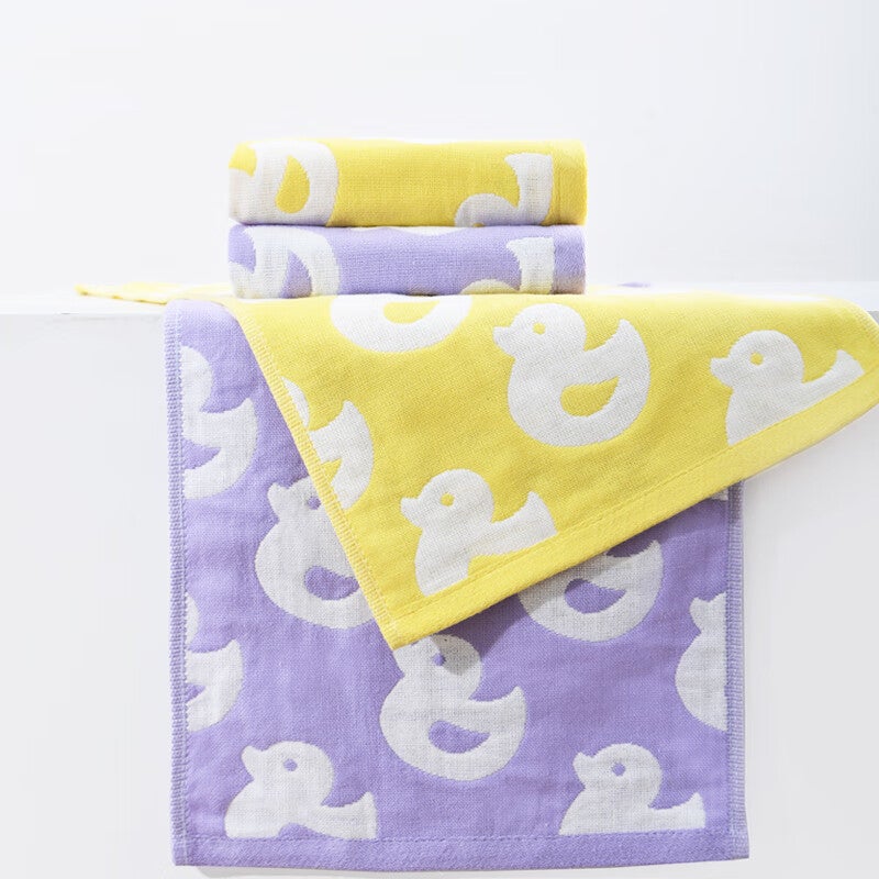 JD Jing Zao Yaguang Pure Cotton Towels, Class A Baby-Grade Gauze, Children's Face Towels, Drool Towels, "Good Little Duck" Series, 4-Pack, 2548cm/40g/towel - Image 1
