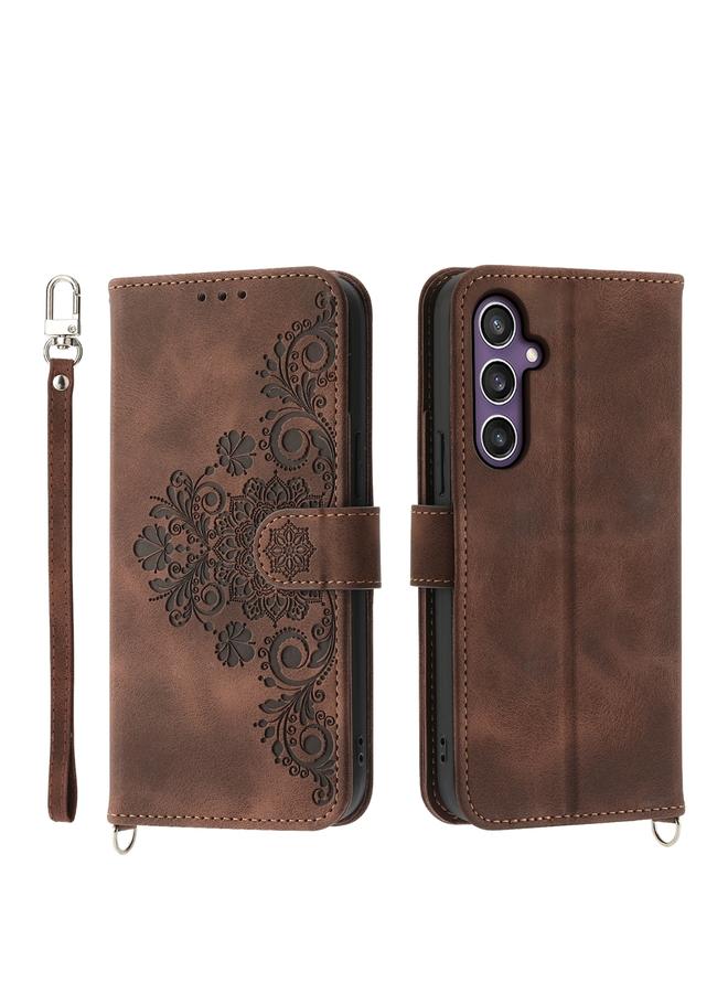 S-TOP Case For Samsung Galaxy S24+ 5G Skin-feel Flowers Embossed Wallet Leather Phone Case - Image 1
