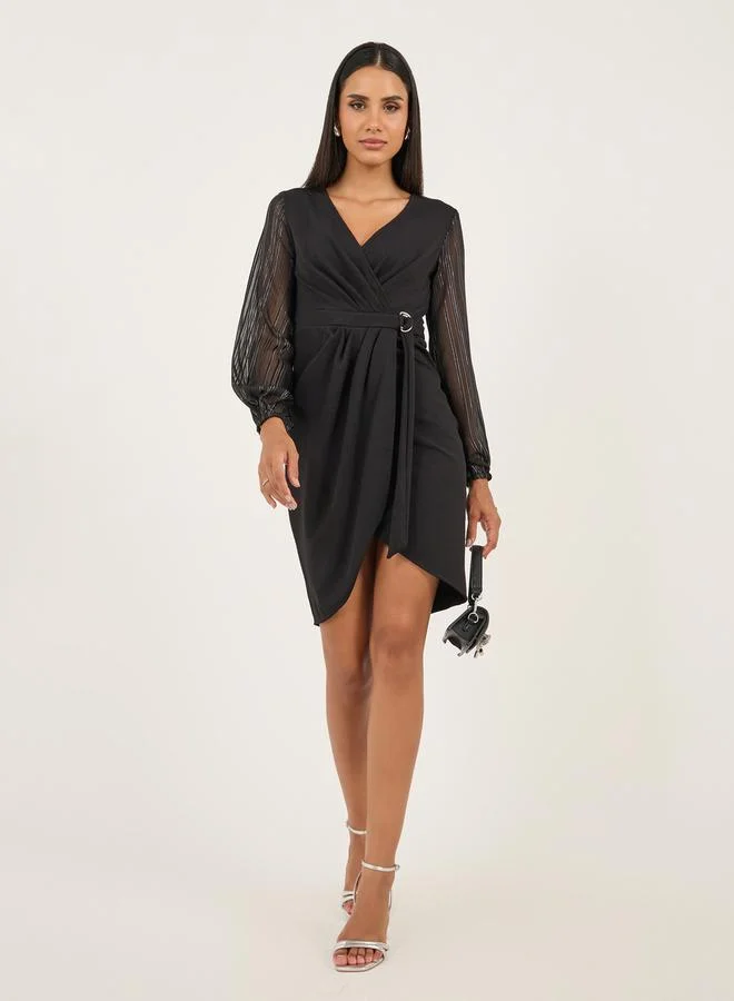 Styli Sheer Sleeve Wrap Dress