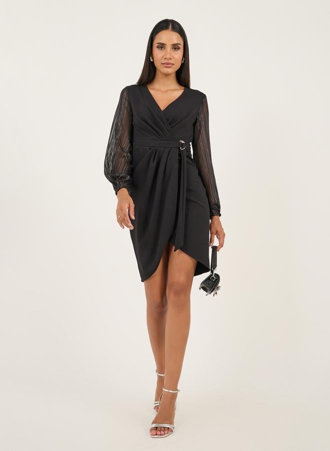 Styli Sheer Sleeve Wrap Dress - Image 3