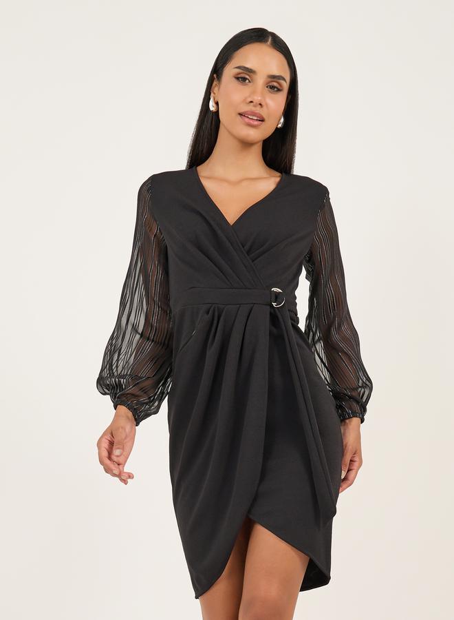 Styli Sheer Sleeve Wrap Dress - Image 1