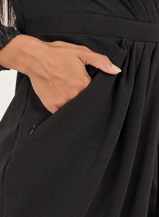 Styli Sheer Sleeve Wrap Dress