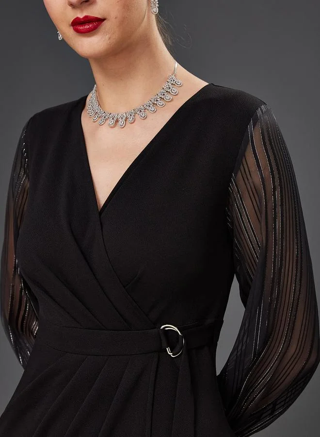 Styli Sheer Sleeve Wrap Dress