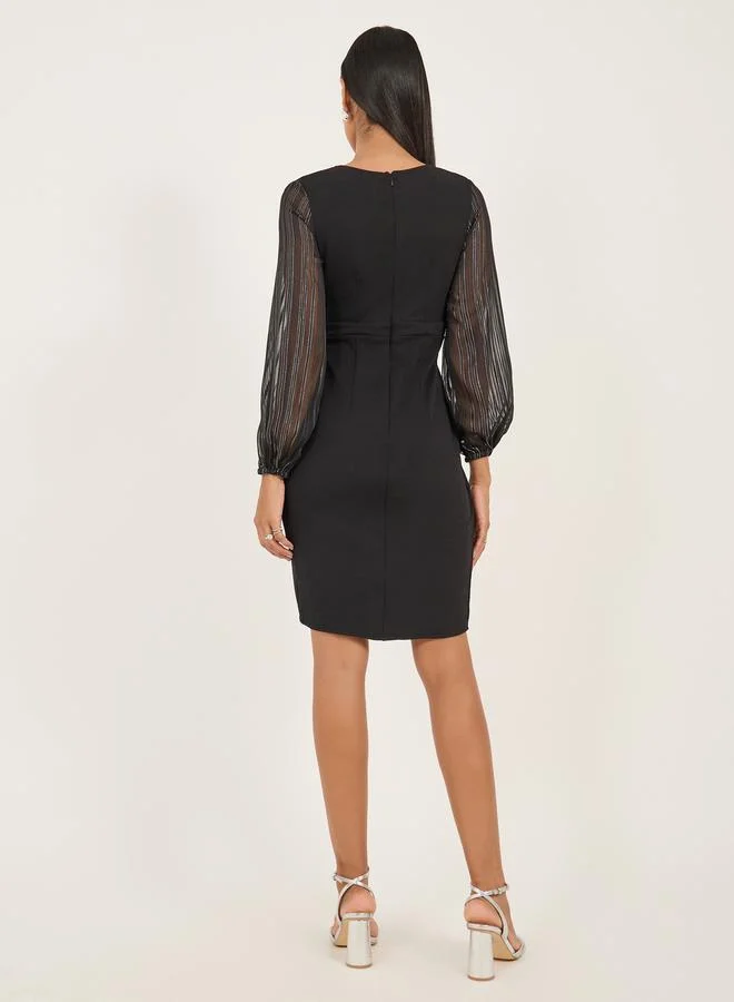 Styli Sheer Sleeve Wrap Dress
