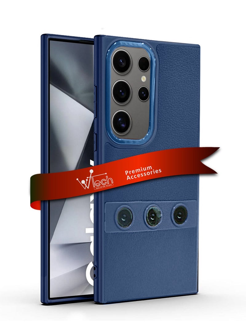 Wtech Lens Series TPU Silicone Leather Texture Case Cover For Samsung Galaxy S24 Ultra 5G 2024 Navy Blue - Image 1